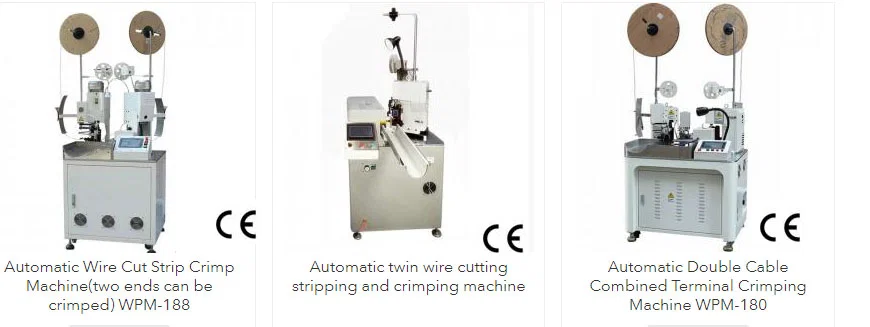 Macchine completamente automatiche per il taglio, la spellatura e la crimpatura dei terminali dei fili con precisione.